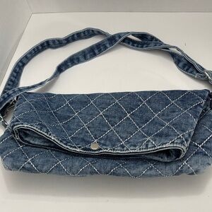 New Quilted Denim Fold Over Shoulder Bag